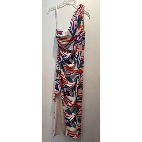 Alexia Admor Size 10 One Sided Maxi Dress Geo Print Bright Colorful Artsy Cruise - Picture 1 of 13
